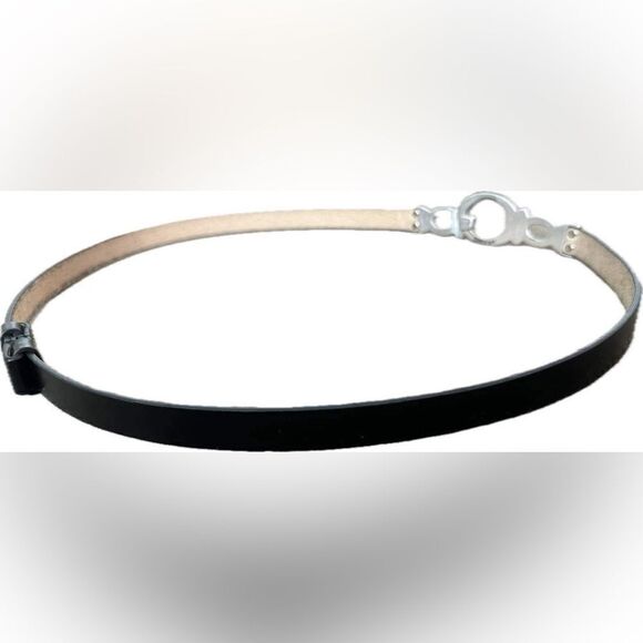 Chico’s Black Leather with Silvertone Rhinestone Adjustable Belt Size M/L - Picture 6 of 11